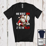 MacnyStore - What Fun To Play; Joyful Christmas Moon Santa Baseball Player Playing; X-mas Sport Team T-Shirt