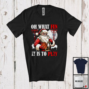 MacnyStore - What Fun To Play; Joyful Christmas Moon Santa Basketball Player Playing; X-mas Sport Team T-Shirt