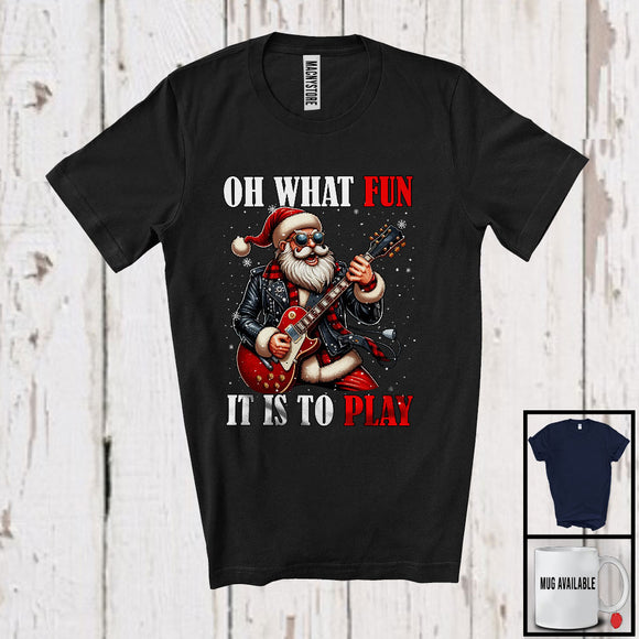 MacnyStore - What Fun To Play; Joyful Christmas Moon Santa Guitar Player; X-mas Musical Instruments T-Shirt