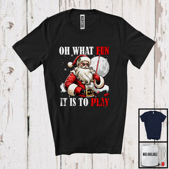 MacnyStore - What Fun To Play; Joyful Christmas Moon Santa Ice Hockey Player Playing; X-mas Sport Team T-Shirt