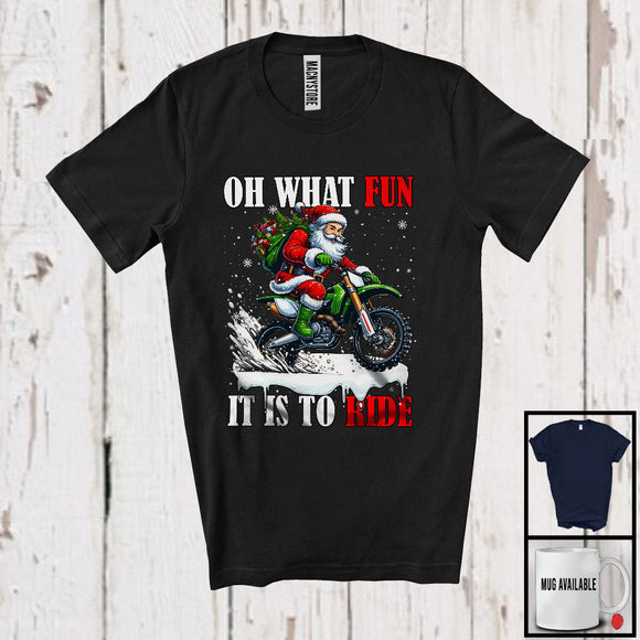 MacnyStore - What Fun To Ride; Joyful Christmas Moon Santa Dirt Bike Riding Lover; X-mas Family Group T-Shirt