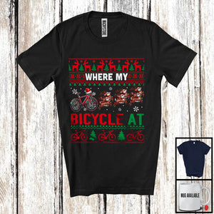 MacnyStore - Where My Bicycle At; Humorous Christmas Sweater Santa Reindeer Bicycle Riding; X-mas T-Shirt