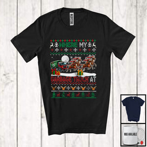 MacnyStore - Where My Garbage Truck At; Sarcastic Christmas Sweater Santa Reindeer Garbage Truck; Snow Family T-Shirt