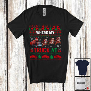 MacnyStore - Where My Truck At; Humorous Christmas Sweater Santa Reindeer Truck Driver; X-mas T-Shirt