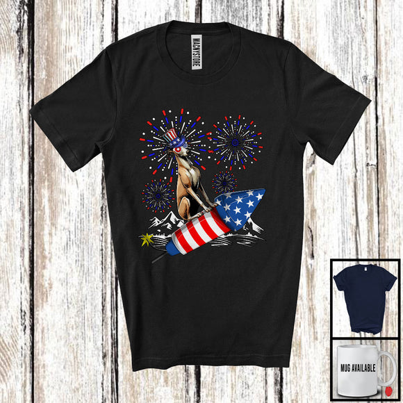 MacnyStore - Whippet Riding Firecracker, Amazing 4th Of July American Flag Fireworks, Patriotic Group T-Shirt