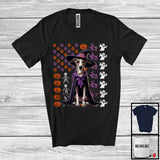 MacnyStore - Whippet Witch On American Flag, Adorable Halloween Pumpkin Paws, Patriotic Group T-Shirt