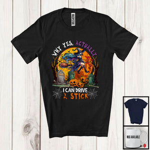 MacnyStore - Why Yes Actually I Can Drive A Stick; Scary Halloween Moon Witch Lover; Carved Pumpkins T-Shirt