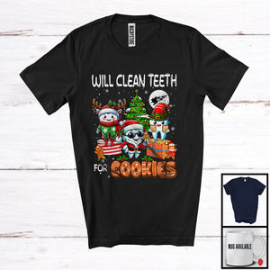 MacnyStore - Will Clean Teeth For Cookies; Lovely Christmas Tree Three Teeth; Dental Assistant Dentist T-Shirt