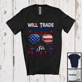 MacnyStore - Will Trade Dad For Firecrackers, Cheerful 4th Of July American Flag Sunglasses, Patriotic Family T-Shirt