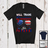 MacnyStore - Will Trade Grandma For Firecrackers, Cheerful 4th Of July American Flag Sunglasses, Patriotic Family T-Shirt