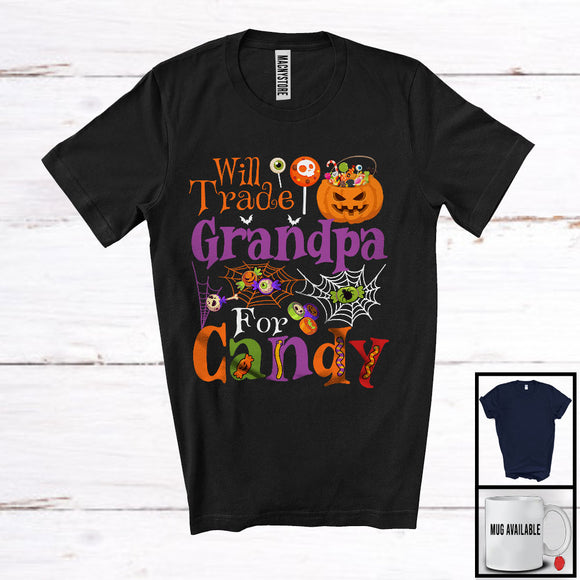 MacnyStore - Will Trade Grandpa For Candy, Sarcastic Halloween Pumpkins Candy Lover, Matching Family T-Shirt