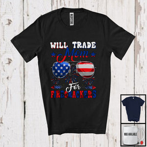 MacnyStore - Will Trade Mom For Firecrackers, Cheerful 4th Of July American Flag Sunglasses, Patriotic Family T-Shirt