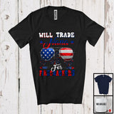 MacnyStore - Will Trade Nana For Firecrackers, Cheerful 4th Of July American Flag Sunglasses, Patriotic Family T-Shirt