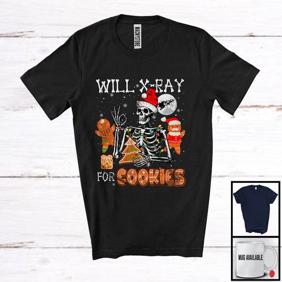 MacnyStore - Will X-Ray For Cookies; Humorous Christmas Lights Santa Skeleton; Radiology Family T-Shirt