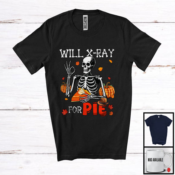 MacnyStore - Will X-Ray For Pie; Humorous Thanksgiving Plaid Pumpkin Pie Skeleton; Radiology Family T-Shirt