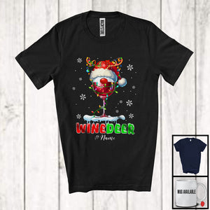 MacnyStore - Winedeer; Wonderful Christmas Lights Reindeer Santa Wine Glasses; Drunker Drinking Couple T-Shirt