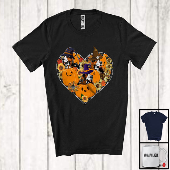 MacnyStore - Witch Basset Hound Heart Sunflowers; Amazing Halloween Thanksgiving Fall Leaves T-Shirt