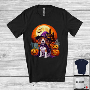 MacnyStore - Witch Beagle With Pumpkins Moon, Happy Halloween Costume, Matching Family Group T-Shirt