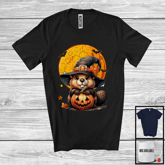 MacnyStore - Witch Beaver With Pumpkin Scary Moon; Creepy Halloween Costume Animal; Family Group T-Shirt