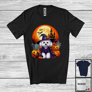 MacnyStore - Witch Bichon Frise With Pumpkins Moon, Happy Halloween Costume, Matching Family Group T-Shirt