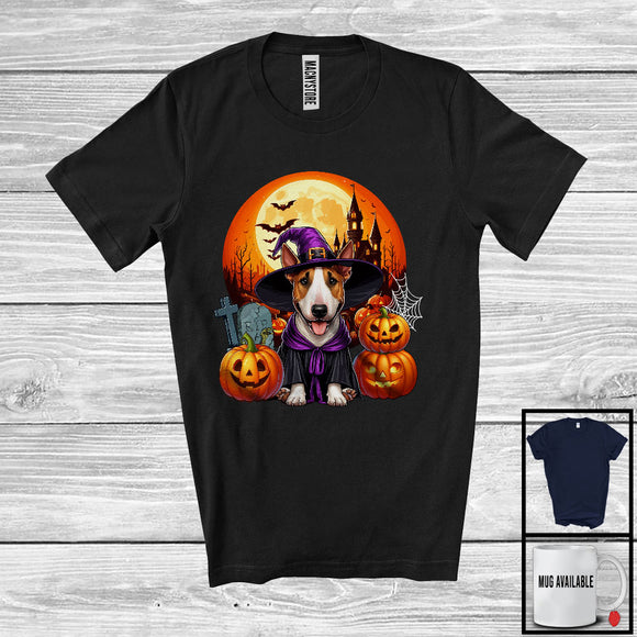 MacnyStore - Witch Bull Terrier With Pumpkins Moon, Happy Halloween Costume, Matching Family Group T-Shirt