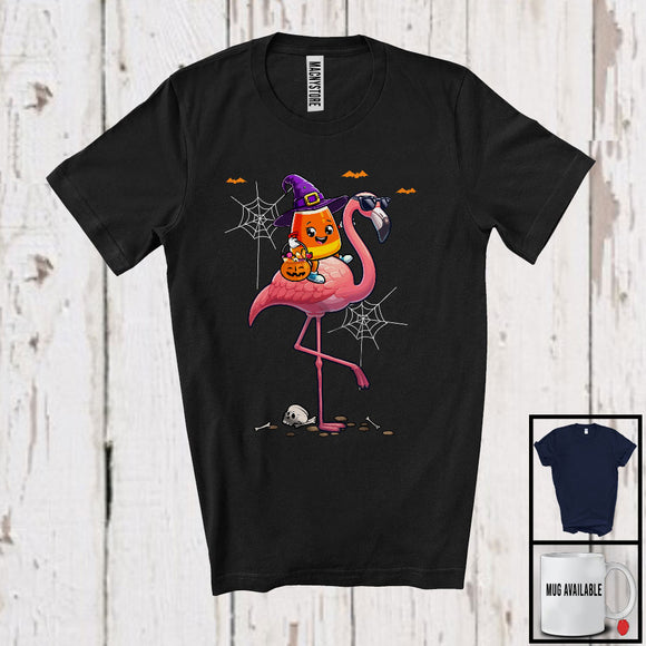 MacnyStore - Witch Candy Corn Riding Flamingo Sunglasses, Lovely Halloween Trick Or Treat, Candy Lover T-Shirt
