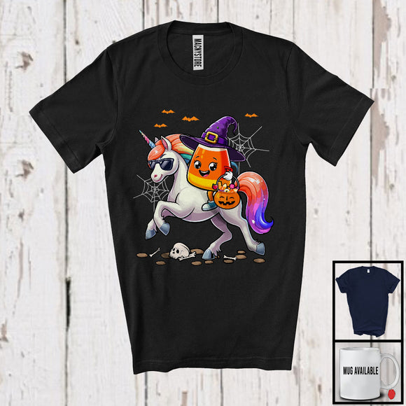 MacnyStore - Witch Candy Corn Riding Unicorn Sunglasses, Lovely Halloween Trick Or Treat, Candy Lover T-Shirt