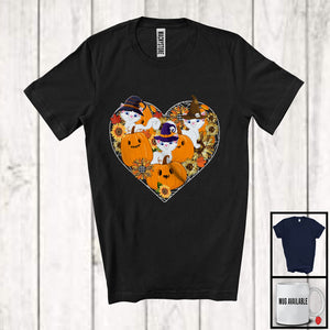 MacnyStore - Witch Cat Heart Sunflowers; Amazing Halloween Thanksgiving Fall Leaves T-Shirt