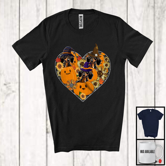 MacnyStore - Witch Dachshund Heart Sunflowers; Amazing Halloween Thanksgiving Fall Leaves T-Shirt