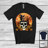 MacnyStore - Witch Drinking Coffee In Skull, Scary Halloween Witch Skull, Coffee Lover Carved Pumpkins T-Shirt