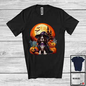 MacnyStore - Witch English Springer Spaniel With Pumpkins Moon, Happy Halloween Costume, Matching Family Group T-Shirt