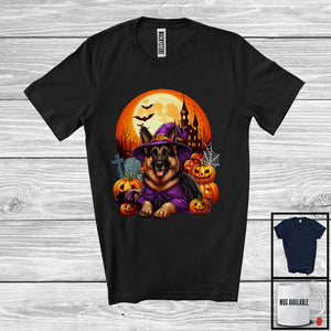 MacnyStore - Witch German Shepherd With Pumpkins Moon, Happy Halloween Costume, Matching Family Group T-Shirt