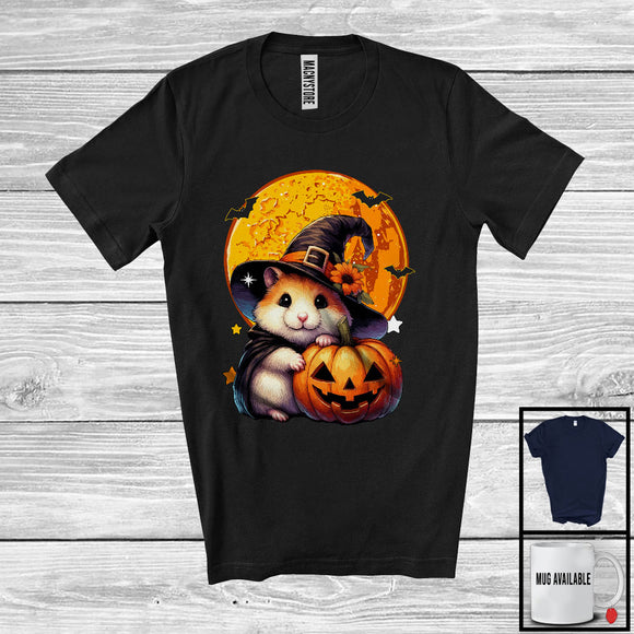 MacnyStore - Witch Hamster With Pumpkin Scary Moon; Creepy Halloween Costume Animal; Family Group T-Shirt