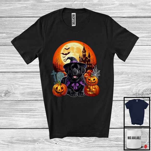 MacnyStore - Witch Newfoundland With Pumpkins Moon, Happy Halloween Costume, Matching Family Group T-Shirt