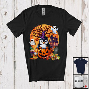 MacnyStore - Witch Penguin Inside Pumpkin, Horror Halloween Moon Matching Sea Animal Lover, Family Group T-Shirt