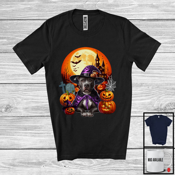 MacnyStore - Witch Pit Bull With Pumpkins Moon, Happy Halloween Costume, Matching Family Group T-Shirt