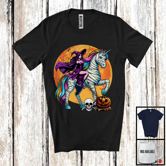 MacnyStore - Witch Riding Unicorn Mummy, Humorous Halloween Unicorn Pumpkin, Trick Or Treat Candy T-Shirt