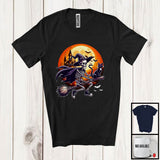 MacnyStore - Witch Skeleton Riding Broomstick Black Cat; Horror Halloween Moon Skeleton; Family Group T-Shirt