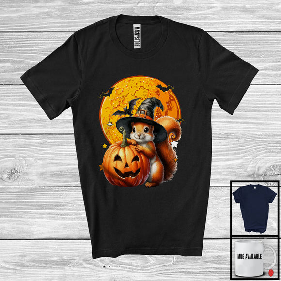 MacnyStore - Witch Squirrel With Pumpkin Scary Moon; Creepy Halloween Costume Animal; Family Group T-Shirt