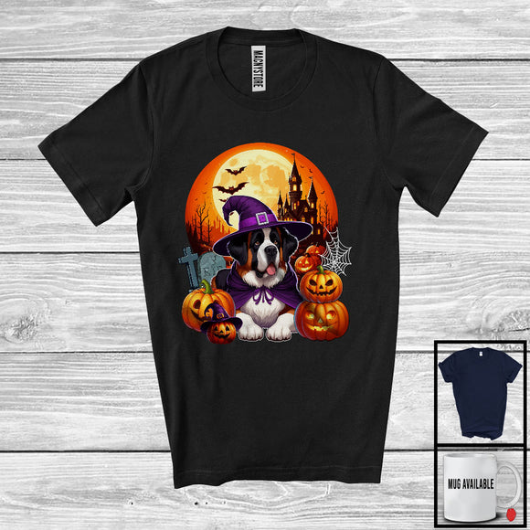 MacnyStore - Witch St. Bernard With Pumpkins Moon, Happy Halloween Costume, Matching Family Group T-Shirt