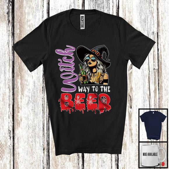 MacnyStore - Witch Way To The Beer; Sarcastic Halloween Witch Sunglasses; Drinking Drunker T-Shirt