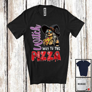 MacnyStore - Witch Way To The Pizza; Sarcastic Halloween Witch Sunglasses; Eating Pizza T-Shirt