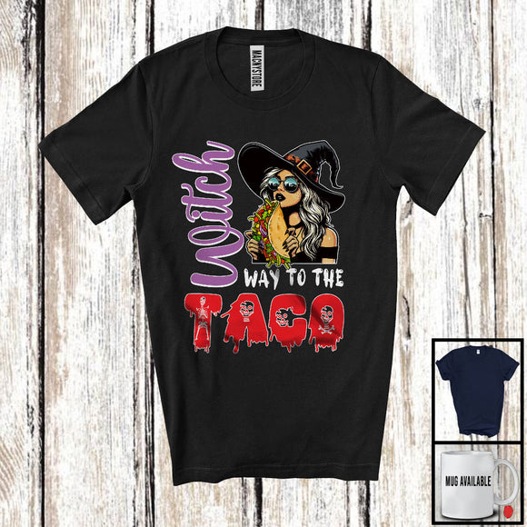 MacnyStore - Witch Way To The Taco; Sarcastic Halloween Witch Sunglasses; Eating Taco T-Shirt