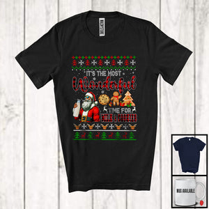 MacnyStore - Wonderful Time For Milk And Cookies; Cheerful Christmas Sweater Plaid Santa Cookies; Family T-Shirt