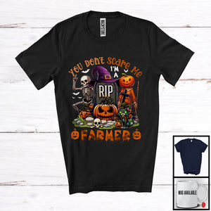 MacnyStore - You Don't Scare Me I'm A Farmer, Creepy Halloween Skeleton Pumpkin, Proud Careers T-Shirt