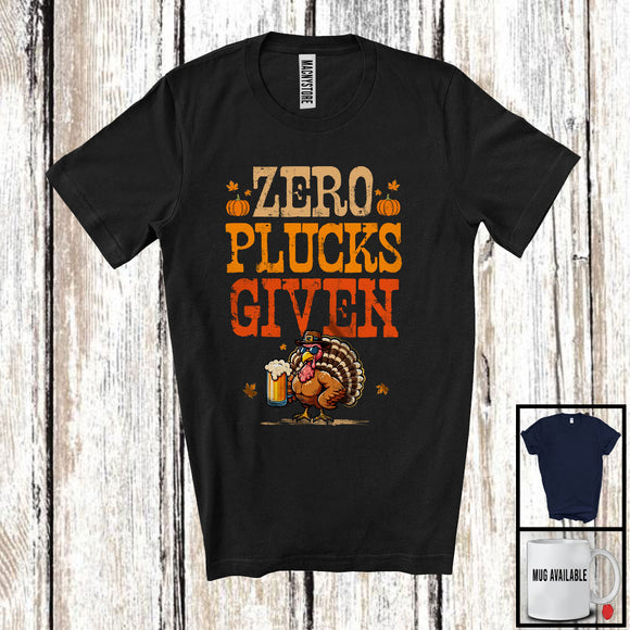 MacnyStore - Zero Plucks Given, Sarcastic Thanksgiving Turkey Sunglasses Drinking Beer, Autumn Drunker T-Shirt