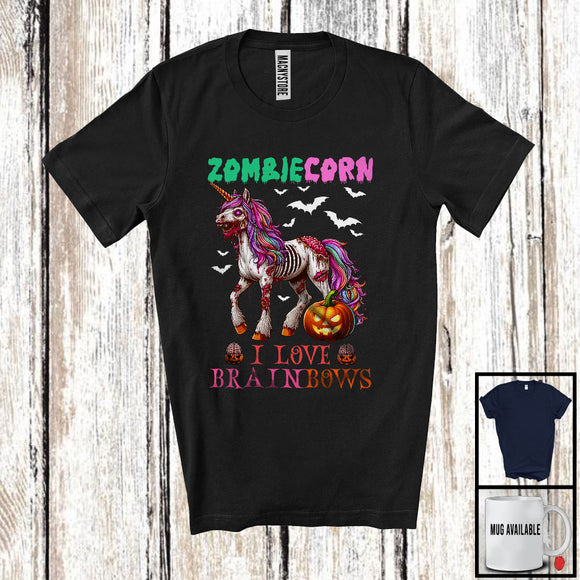 MacnyStore - Zombiecorn I Love Brainbows; Creepy Halloween Costume Zombie Unicorn Pumpkin; Family Group T-Shirt