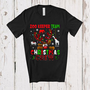 MacnyStore - Zoo Keeper Team Christmas Crew; Fantastic X-mas Red Plaid Reindeer Face; Proud Careers Jobs T-Shirt