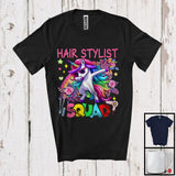 MacnyStore - Hair Stylist Squad, Lovely Dabbing Unicorn Sunglasses Leopard Flowers, Hair Stylist Group T-Shirt