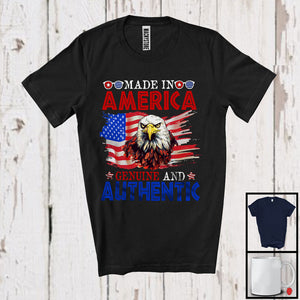 MacnyStore - Made In America Genuine And Authentic, Awesome 4th Of July Eagle USA Flag, Patriotic Lover T-Shirt